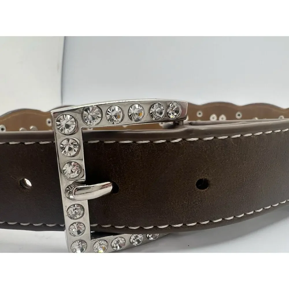 Nocona Girls Pink Rhinestone Hearts Western Belt Buckle Pink Brown Sz-24